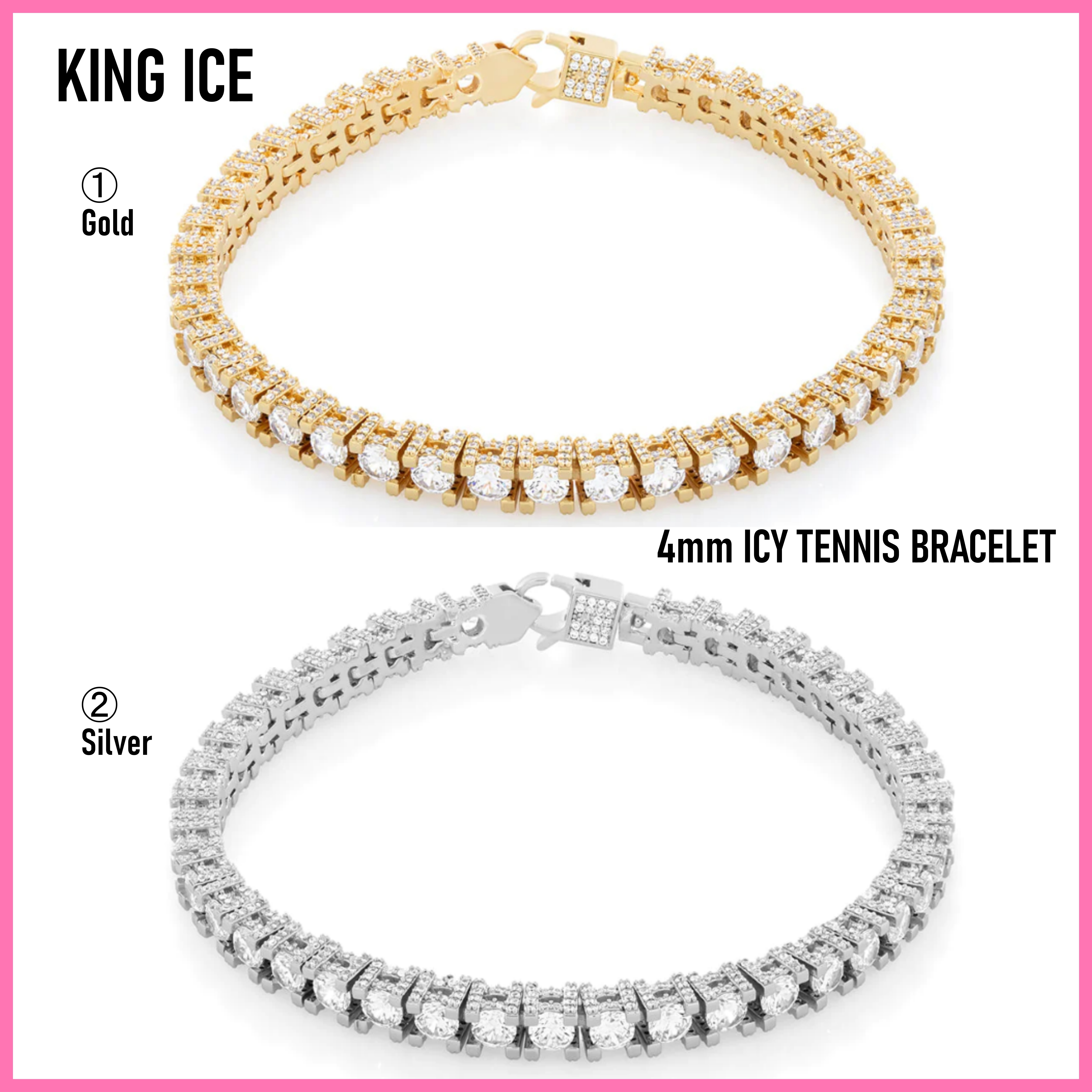 送料関税込【King Ice】4mm ICY TENNIS BRACELET (2色) 国内発送