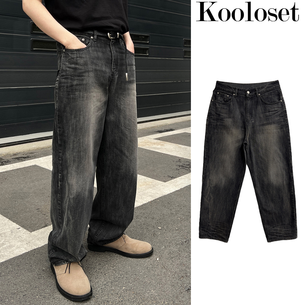 【KOOLOSET】Vintage Brush Washed Black Denim