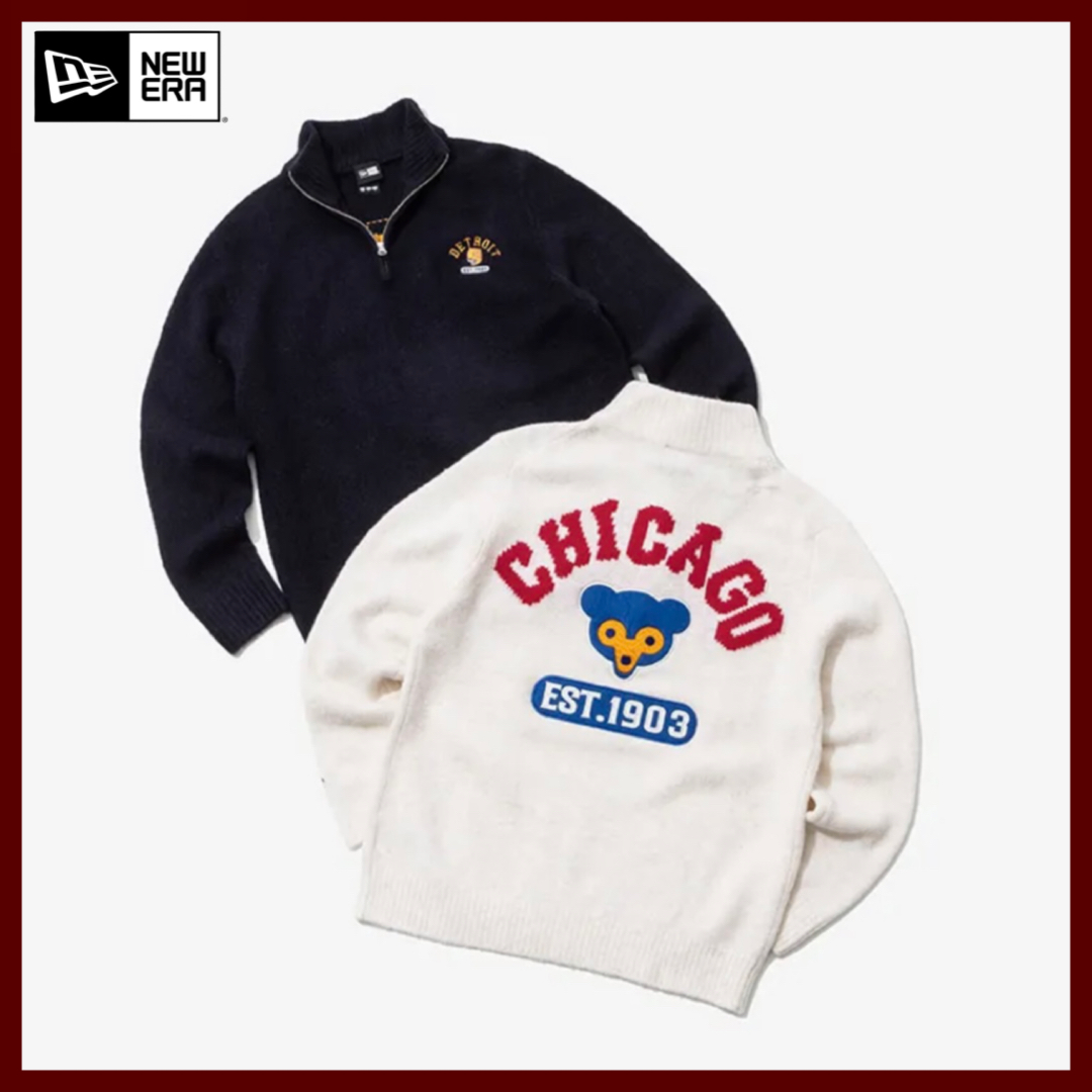 Newera MLB ジャカード ニット ハーフ ジップアップ セーター