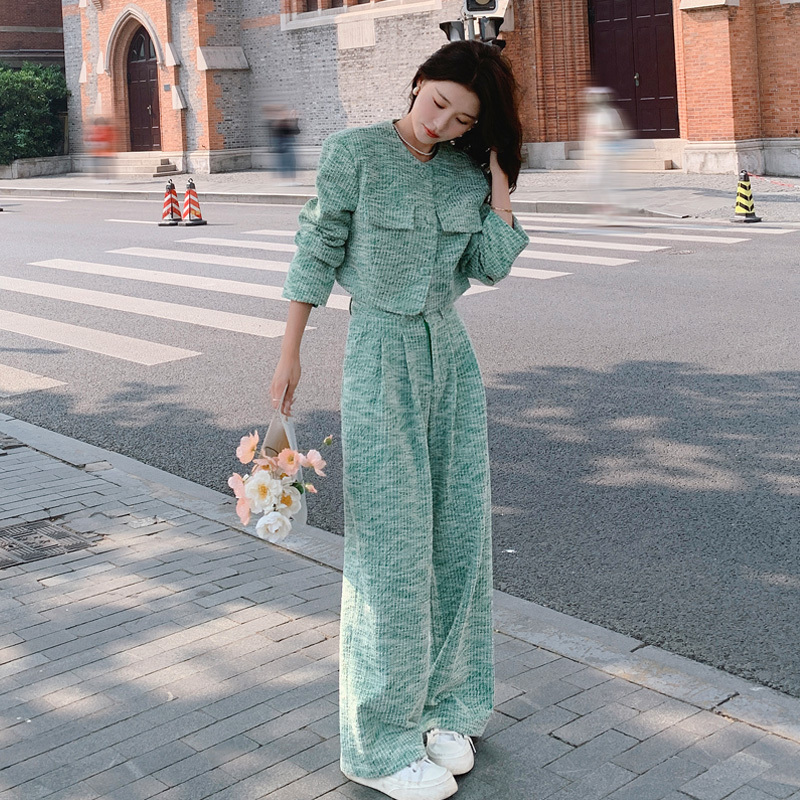 ツーピース ジャケット ロングパンツ 爽やか 大人 通勤 韓国
