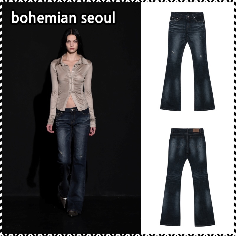 《bohemian seoul》 DEEP BLUE WASHING BOOTS CUT DENIM PANTS