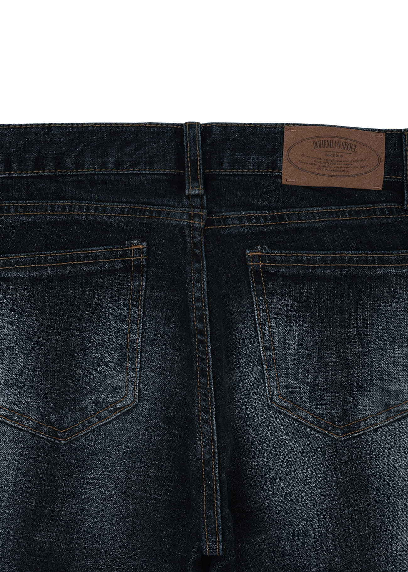 《bohemian seoul》 DEEP BLUE WASHING BOOTS CUT DENIM PANTS