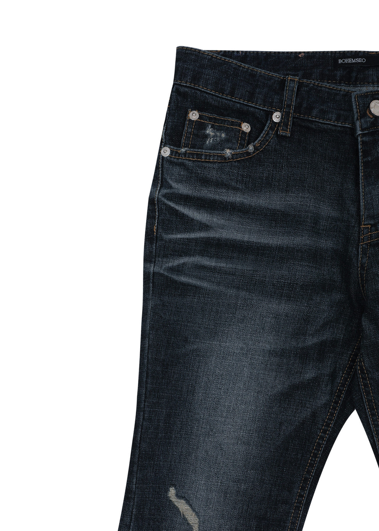 《bohemian seoul》 DEEP BLUE WASHING BOOTS CUT DENIM PANTS