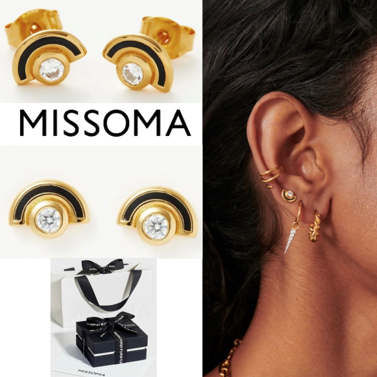 大人気【MISSOMA】エナメル & ストーン スタッド ピアス 関税込