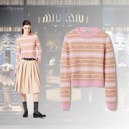 MiuMiu V-neck & Crew neck Crew Neck Casual Style Wool Long Sleeves Elegant Style