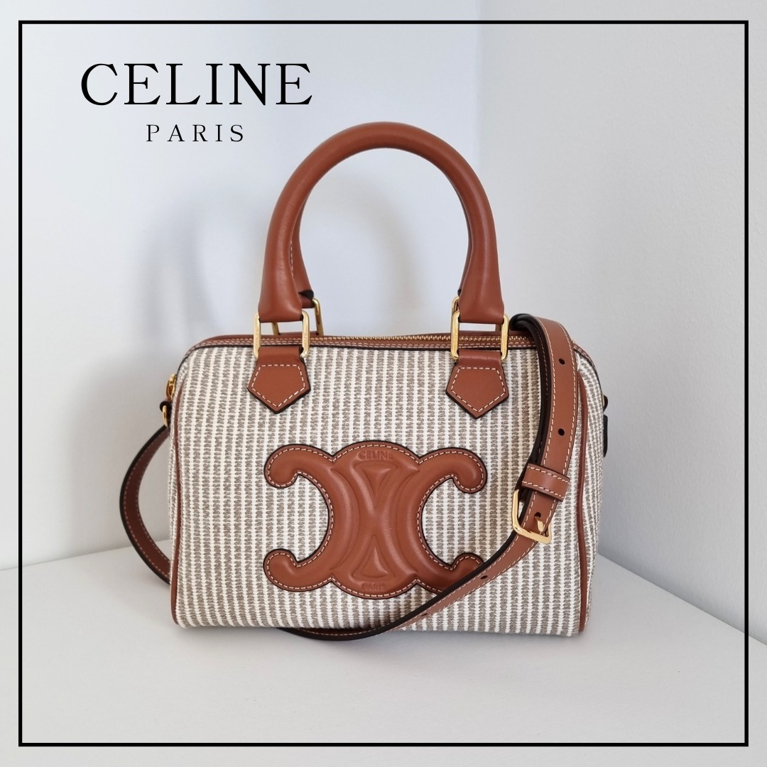 Celine Small Boston Bag In Triomphe Textile in Black