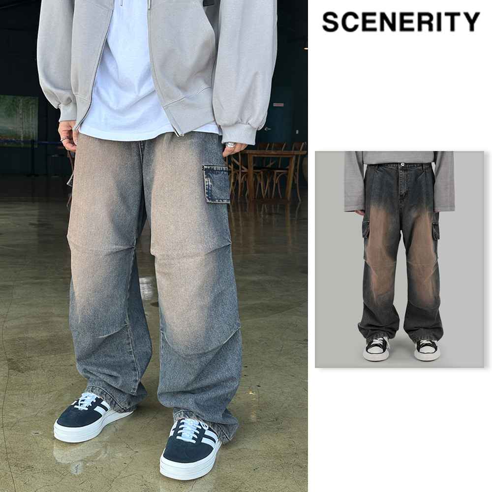 【SCENERITY】Fake Cargo Denim Pants