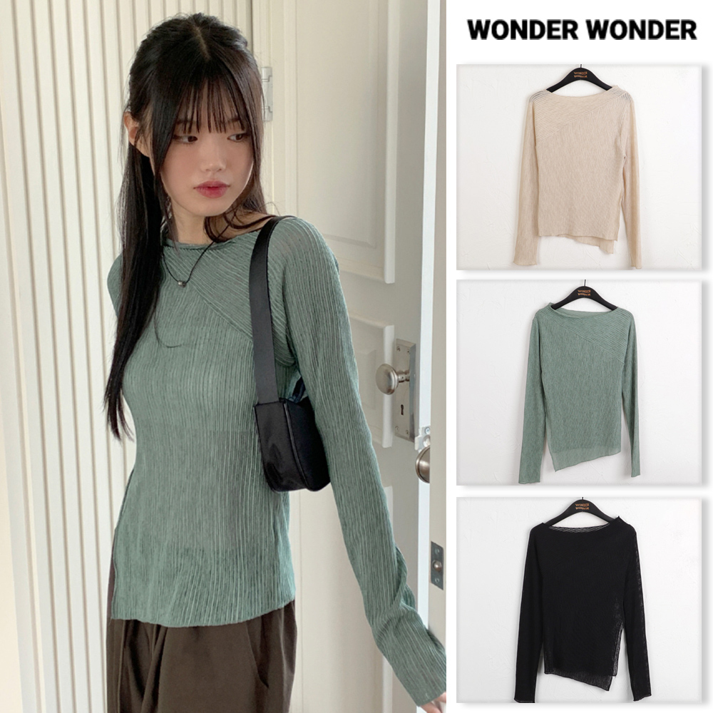 【WONDER WONDER】Eloui Pleats Diagonal Unbalanced Slit L/S T
