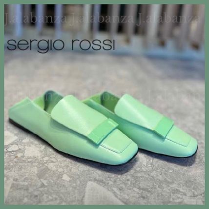 Sergio Rossi オリーブグリーン バレエフラットシューズ レディース
