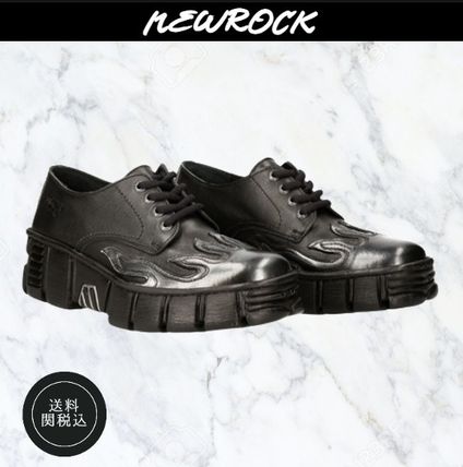 NEWROCK Low-Top Round Toe Casual Style Plain Leather Logo Low-Top Sneakers