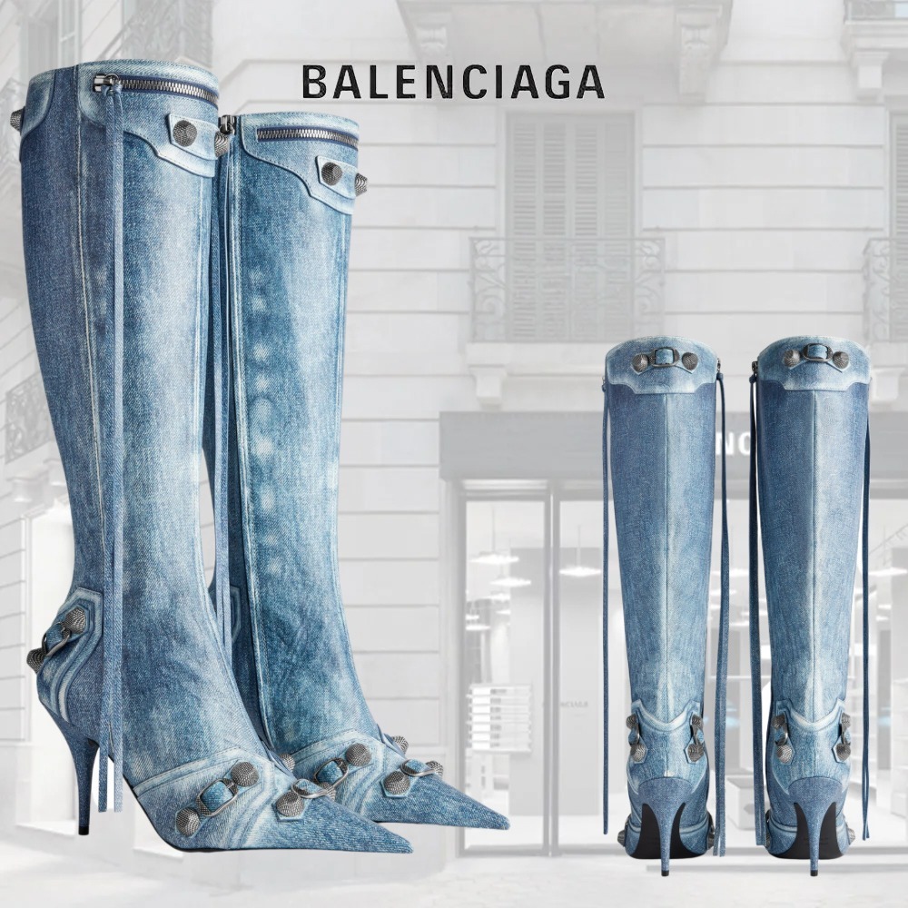 【BALENCIAGA】90mm デニムプリントカゴールブーツ