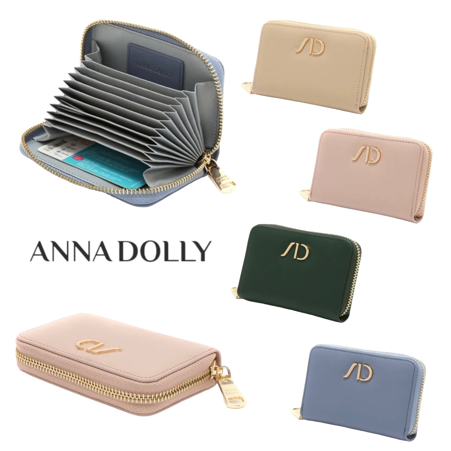 ANNADOLLY 上品カラー パステル レザーロング ウォレット/送料込