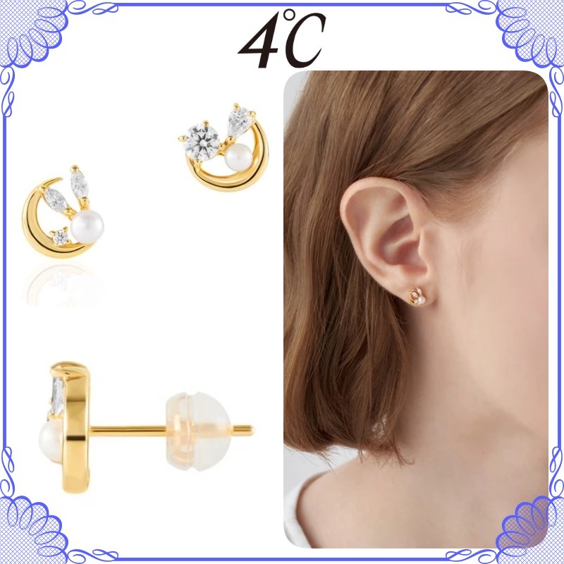 大人気!! 4℃ シルバー アシンメトリームーンモチーフ ピアス