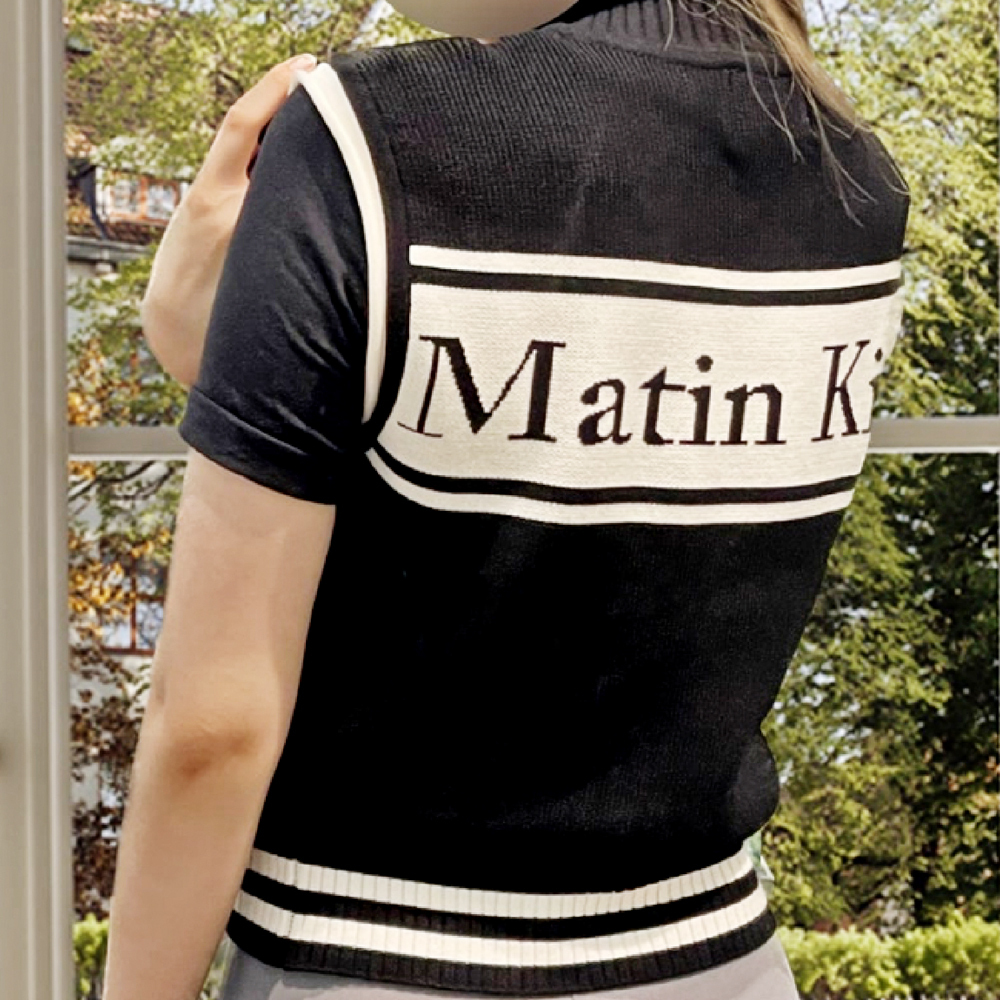 ☆ SALE!! ☆【Matin Kim】SPELL POINT STRIPE KNIT VEST (Matin