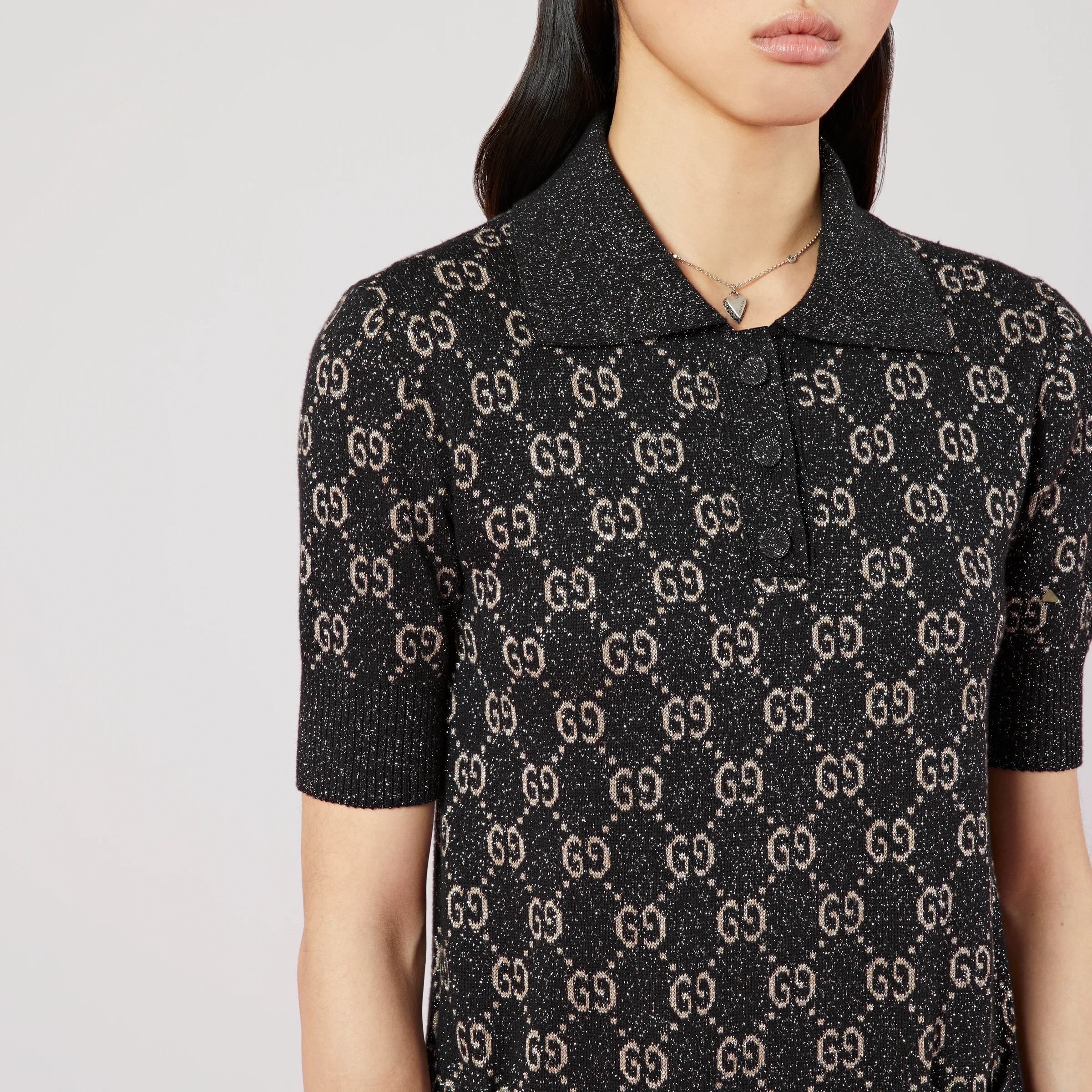 今 話題 の 人気 商品 GUCCI《ラメ GGジャカード ポロドレス》ブラック/ベージュ 直営 ワンピース