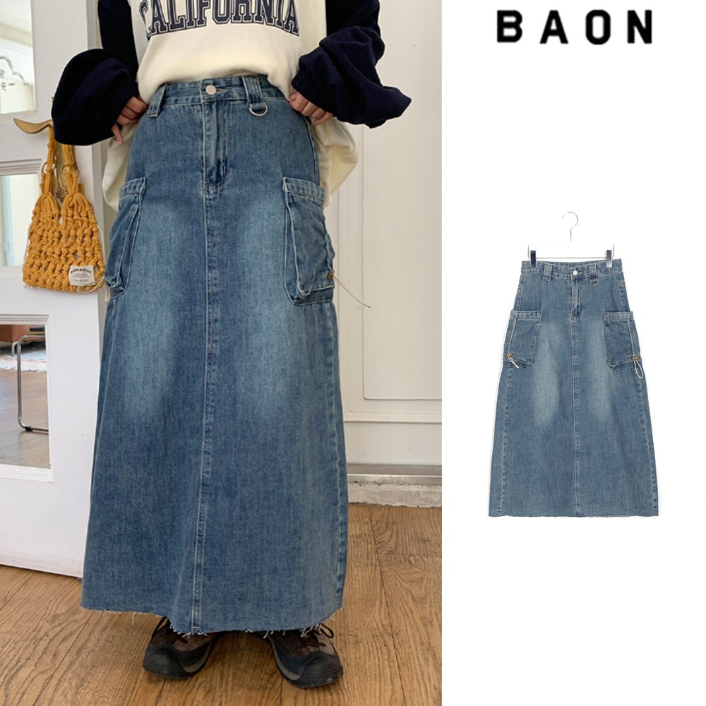 【BAON】Dicto String Pocket Long Denim Skirt