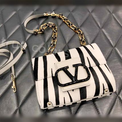 VALENTINO Shoulder Bags Stripes Casual Style Calfskin Blended Fabrics Studded