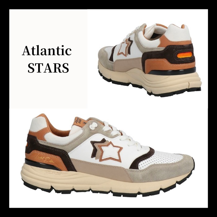 関税送料込【Atlantic STARS】レザー ロゴ スニーカー WT&GY