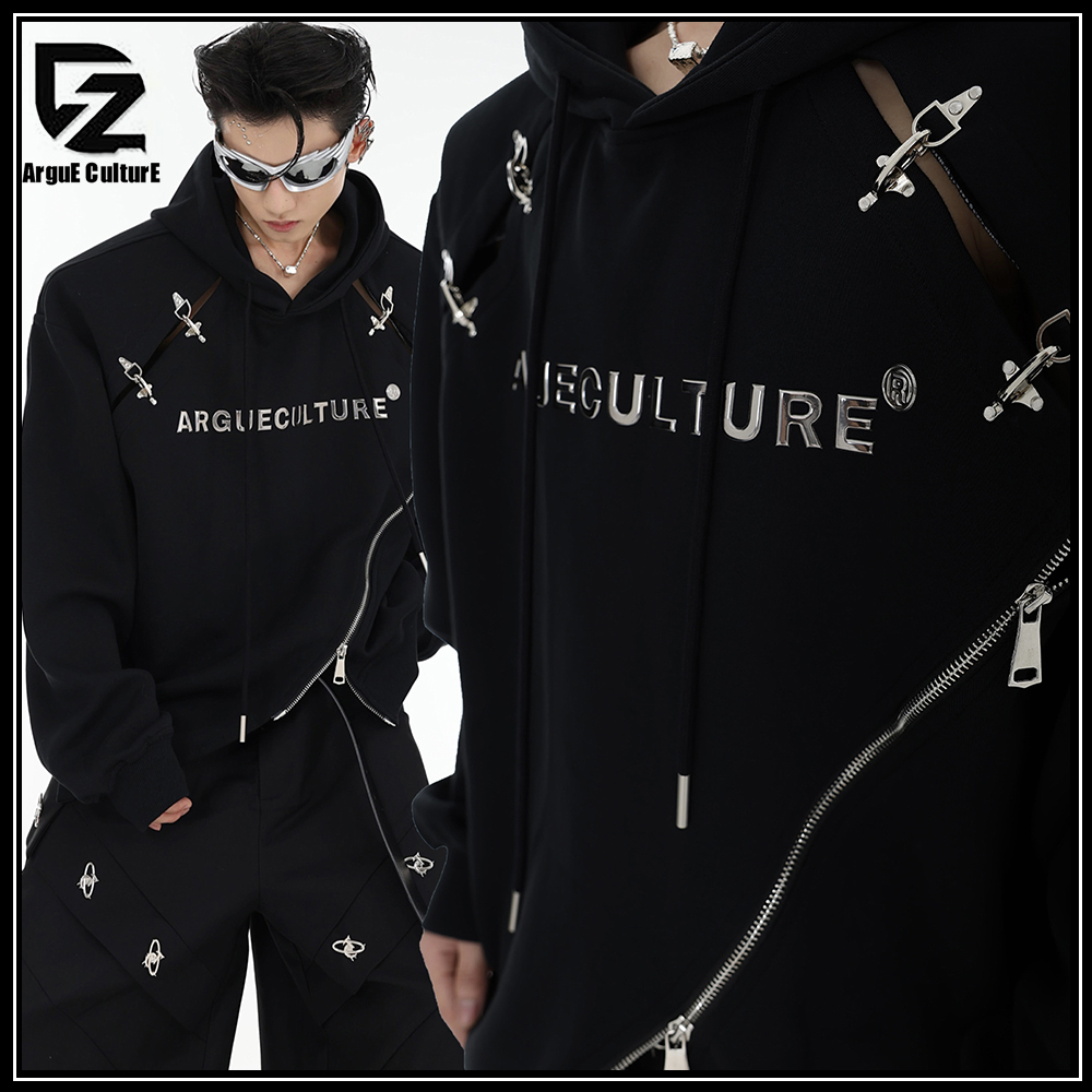 Argue Culture パーカー メタルロゴ ボタン ストリート男女兼用
