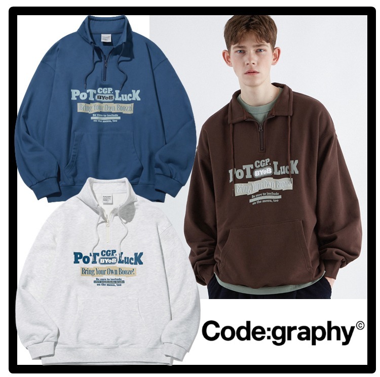 ★関税込★Codegraphy★POT LUCK NECK STRING ZIP-UP SWEATSHIRT