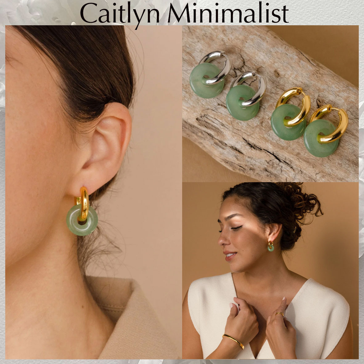 【CaitlynMinimalist】クララ ジェイドデュオフープピアス★金銀