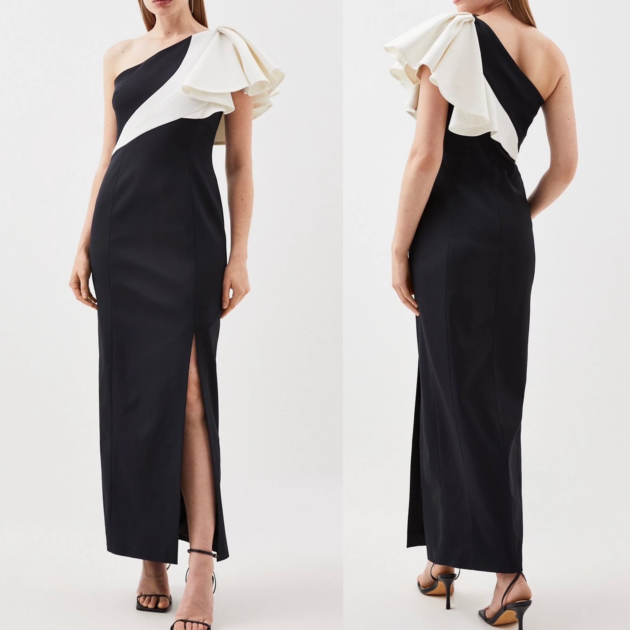 安心追跡【KAREN MILLEN】リブ＆サテンワンショルダードレス