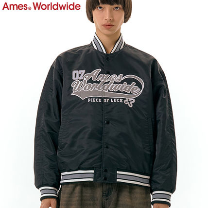 ★AMES-WORLDWIDE★FOOTBALL VARSITY JACKET BLACK★正規品/人気 ☆AMES-WORLDWIDE☆送料込☆韓国☆人気 FOOTBALL VARSITY JACKET