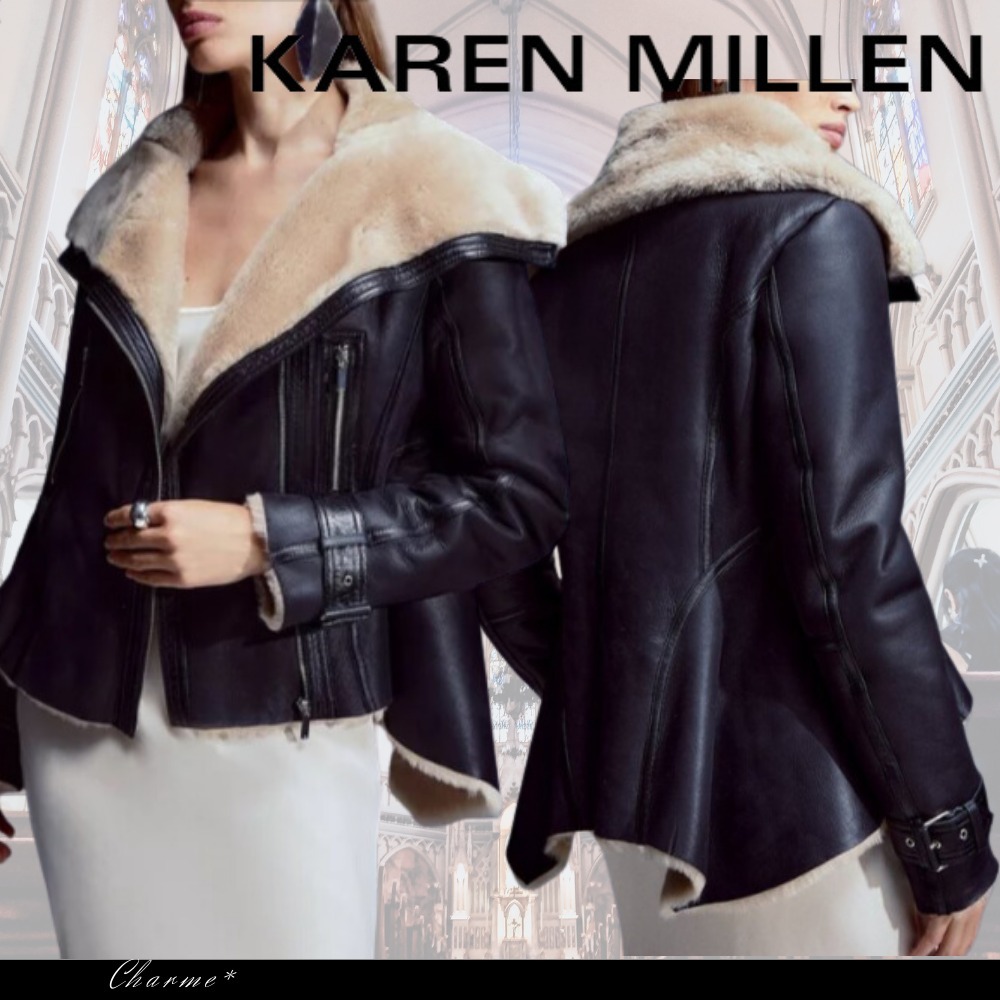 KAREN MILLEN ムートン ハイロージャケット ショート丈 ブラック