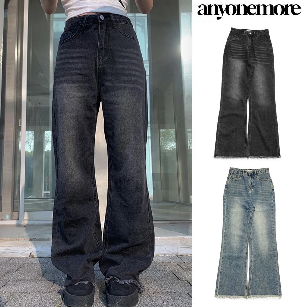 【Anyone more】Era Star Patch Washing Damage Wide Pants