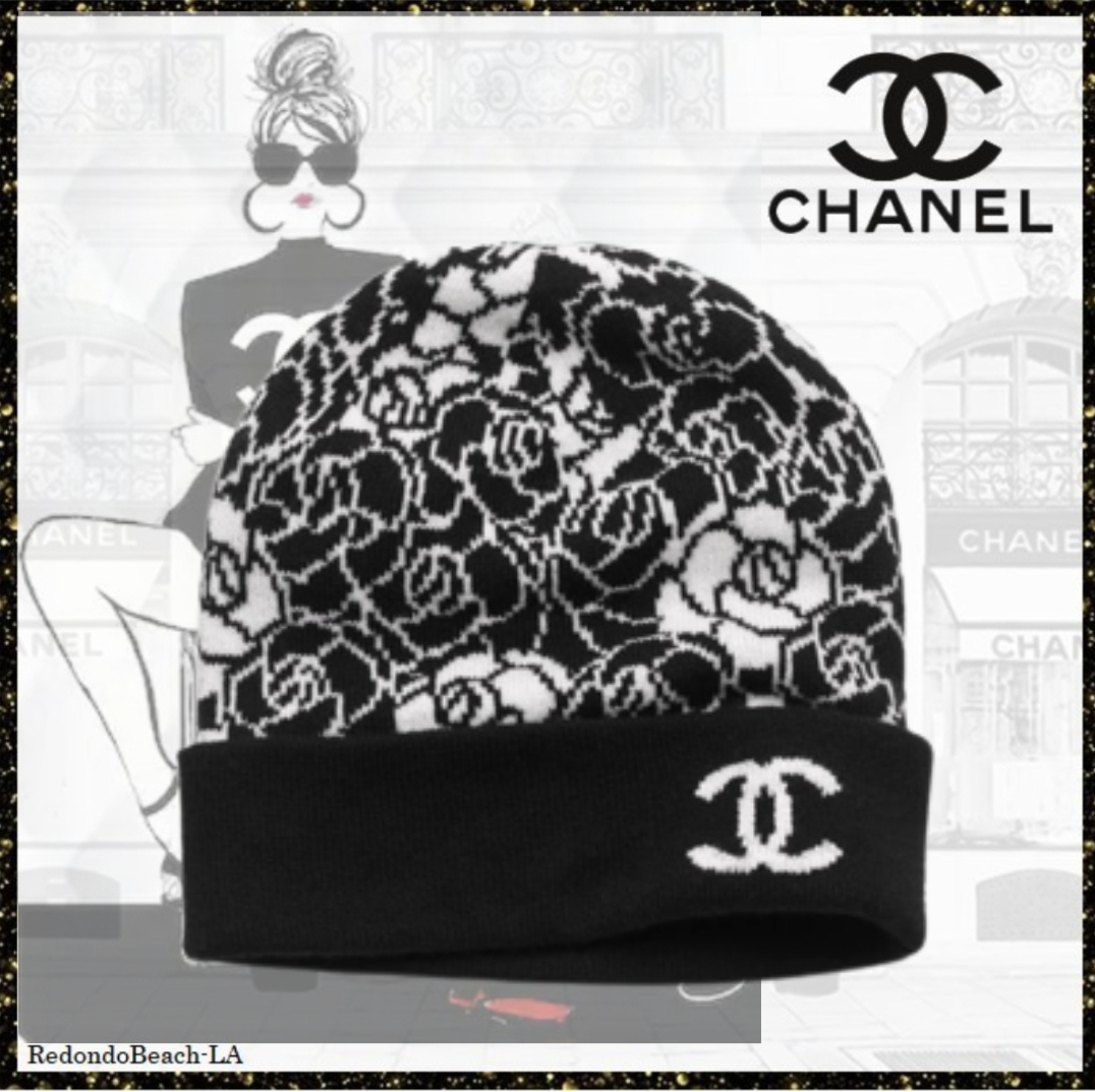 【23K】エレガント纏う★CHANEL★ニット帽★上品なカメリア&CC 23K】エレガント纏う☆CHANEL☆ニット帽☆上品なカメリア&CC