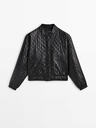 Massimo Dutti Biker Zigzag Plain Leather Biker Jackets