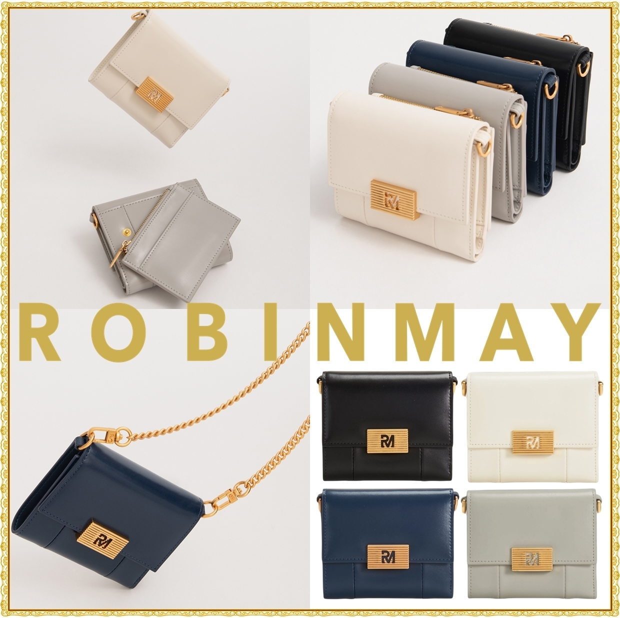 送料込★ROBINMAY★荷莉真皮鐵錬短夾★本革 折りたたみ 財布