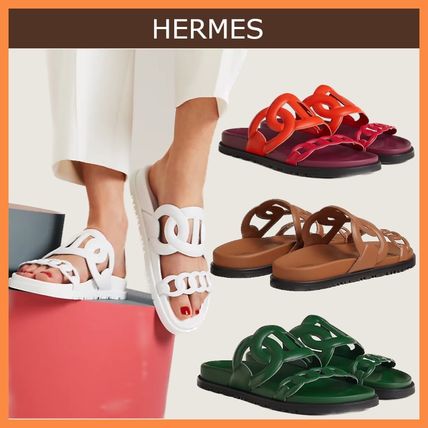 HERMES More Sandals Open Toe Rubber Sole Casual Style Unisex Blended Fabrics