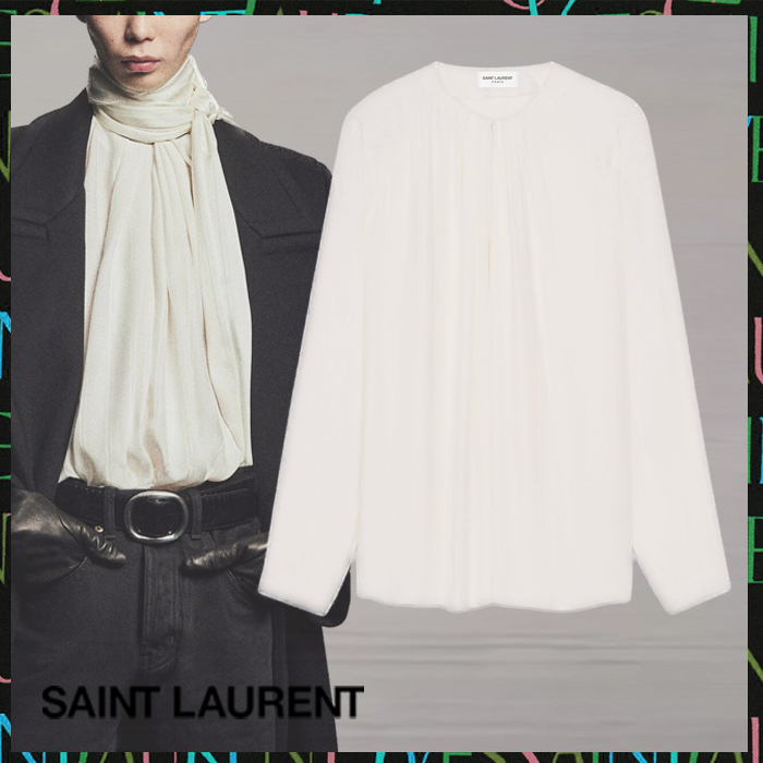 Saint Laurent《ラグランスリーブ ブラウス》ホワイト DHL 直営 (Saint Laurent/シャツ)  754938Y6H399601【BUYMA】