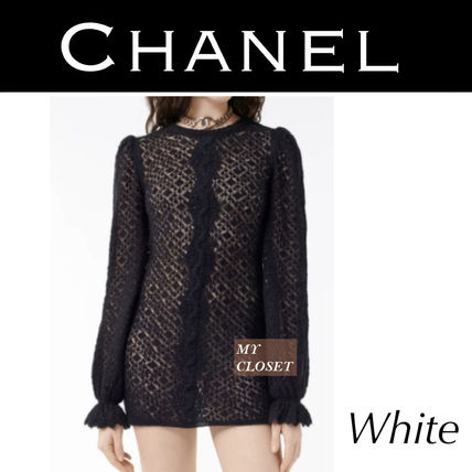 CHANEL Dresses Crew Neck Short Tight Cashmere Long Sleeves Plain