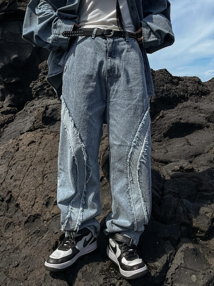 【U LAN】(UNISEX) Line deki color matching denim pants U LAN】(UNISEX) Line deki color matching denim pants