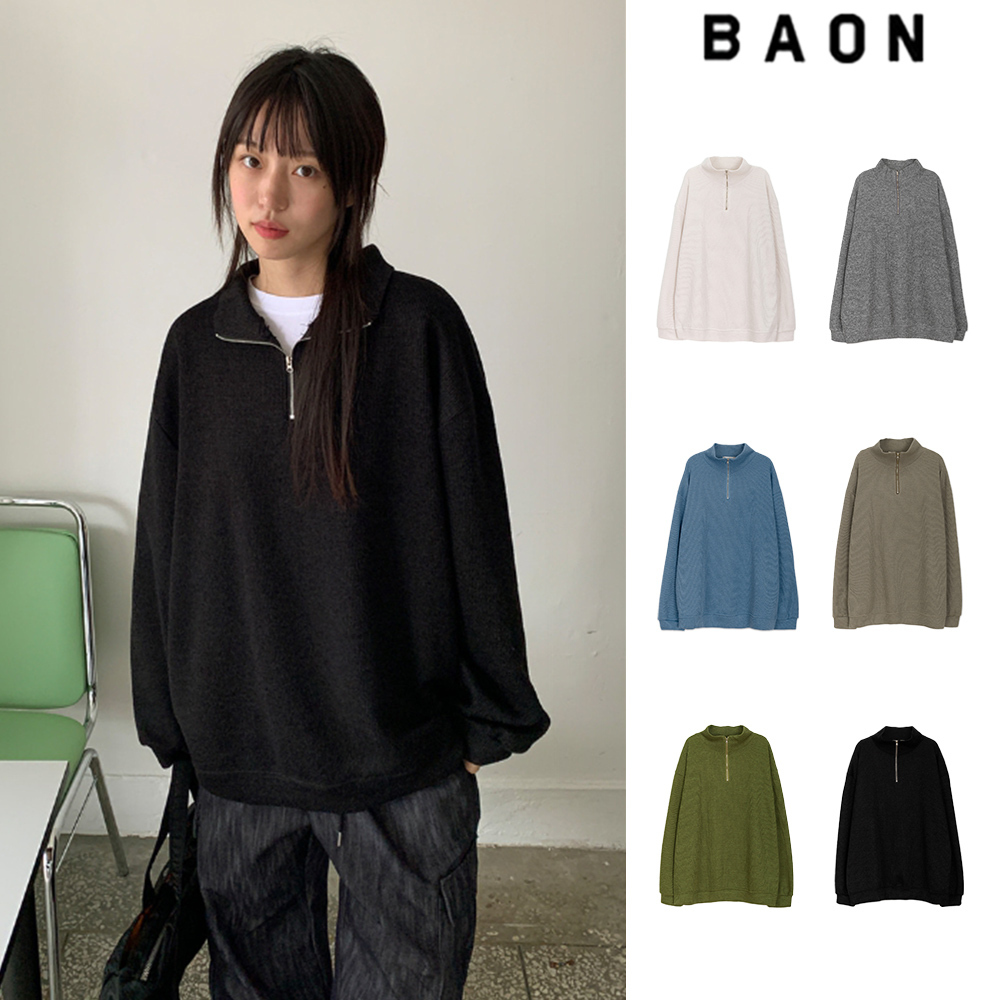 【BAON】[unisex] Mevilo Half Zip-up Collar Over Knit