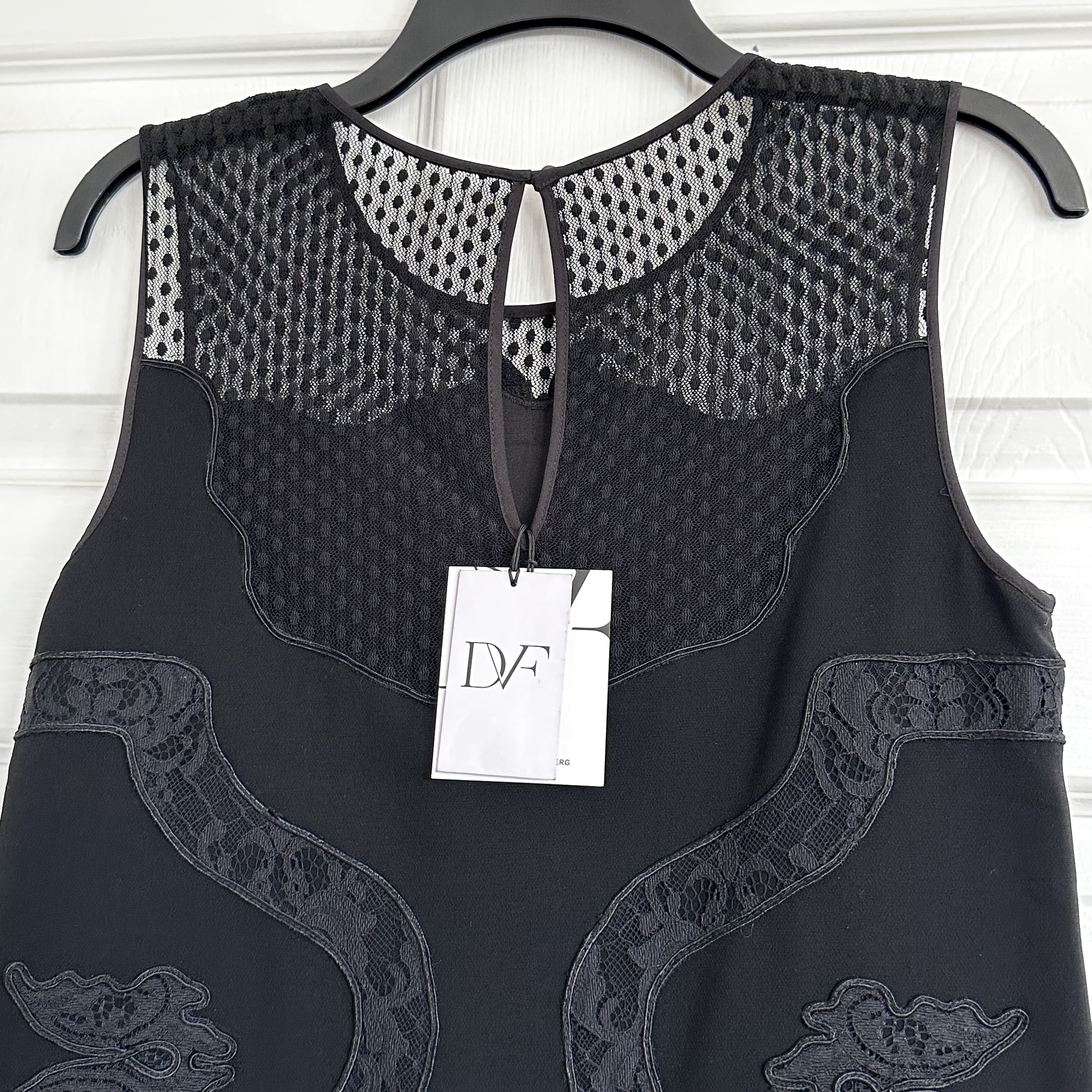 ダイアンDVF レース黒スリーブレスワンピース パーティー 丸首