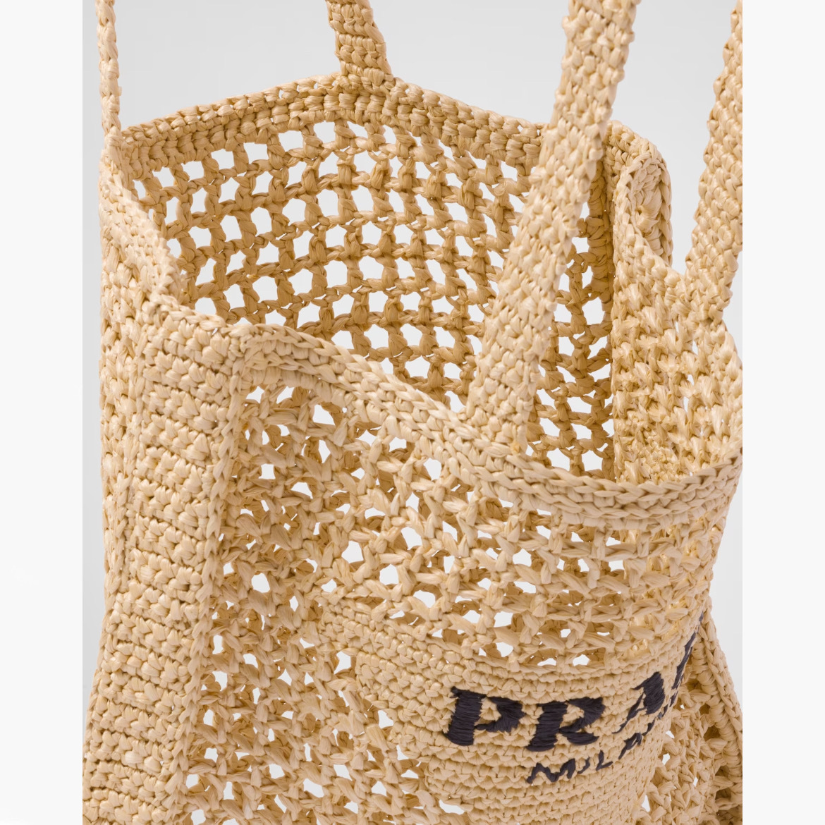 大注目】PRADA◇ラフィア風 メッシュ編み トートバッグ ロゴ付