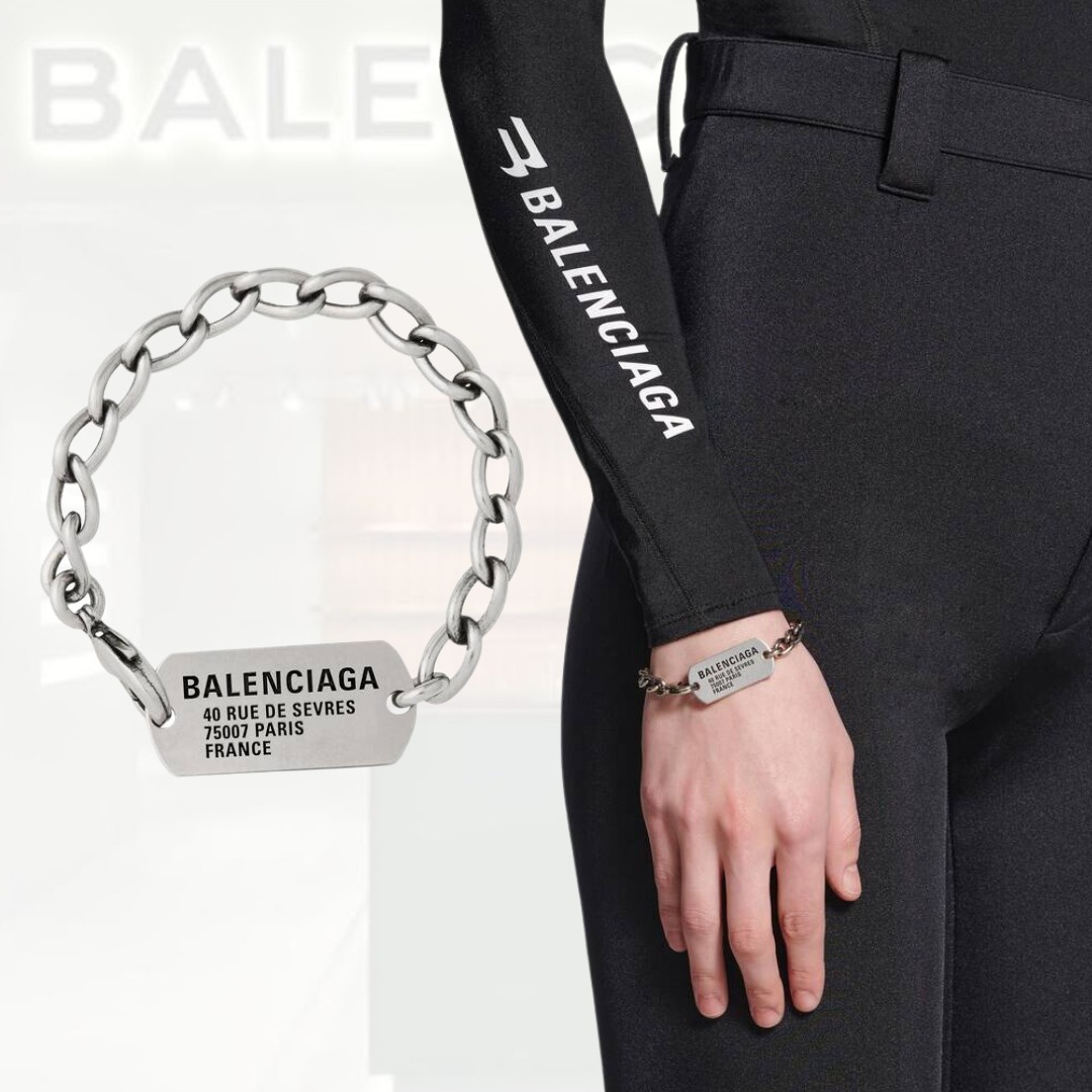 送料込直営店+BALENCIAGA+アンティークシルバーTAGSブレスレット