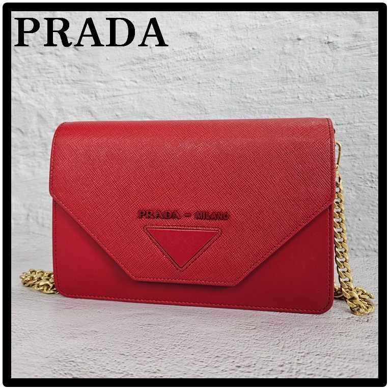 関税込★PRADA★サフィアーノ ミラー付 ショルダーバッグ FUOCO