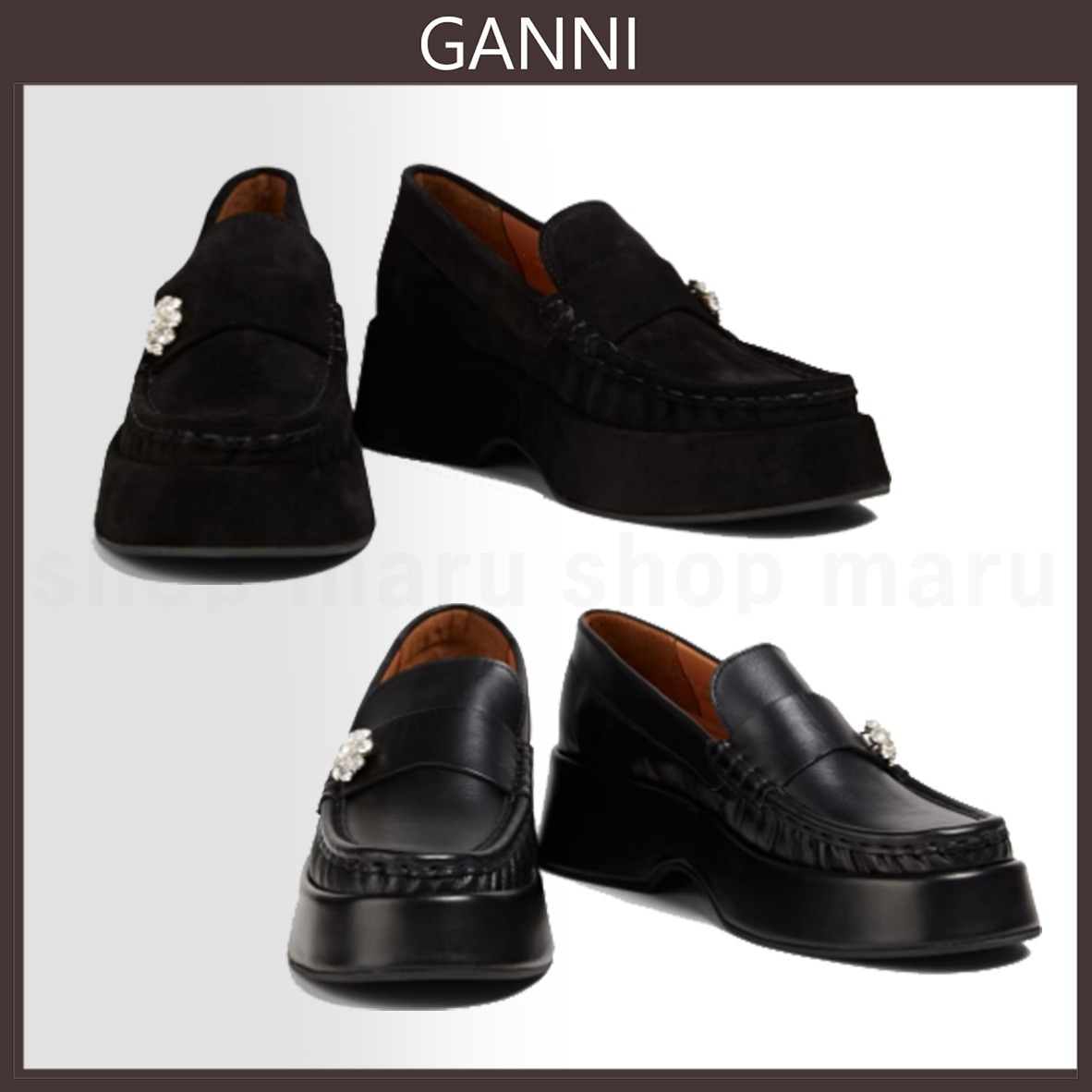Ganni◆クリスタル装飾 プラットフォーム ローファー