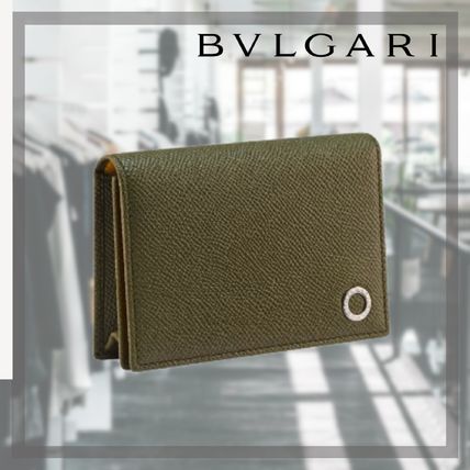 Bvlgari Card Holders Unisex Street Style Plain Leather Folding Wallet Bridal Logo