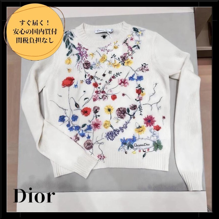 正規 即完売23aw Christian 34 ディオール定番花柄ニット Dior トップス