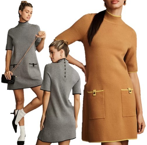 Anthropologie モックネック ニット シフトドレス ワンピース