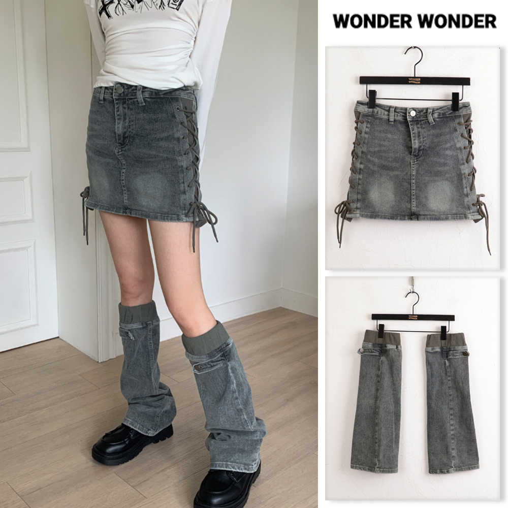 【WONDER WONDER】[Leg Warmer Set] Denim Knee Socks Mini SK