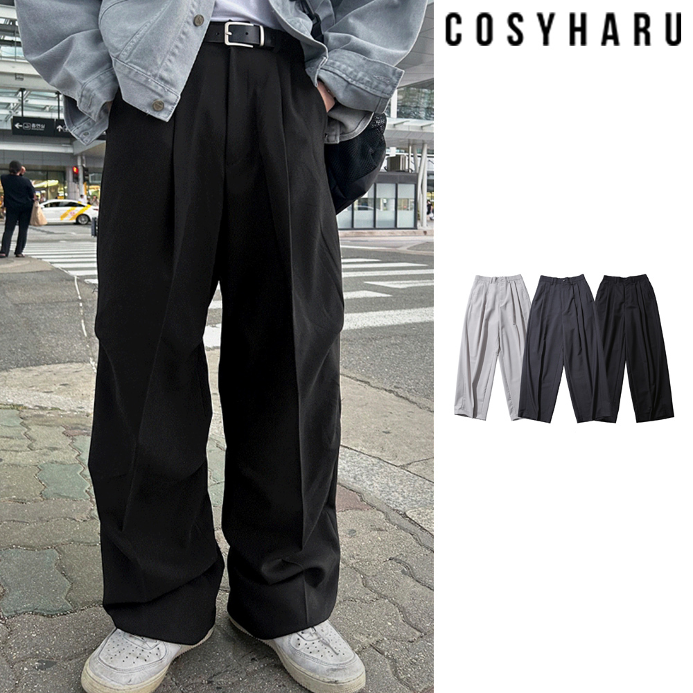 【COSYHARU】Cope two-tuck wide half banding slacks
