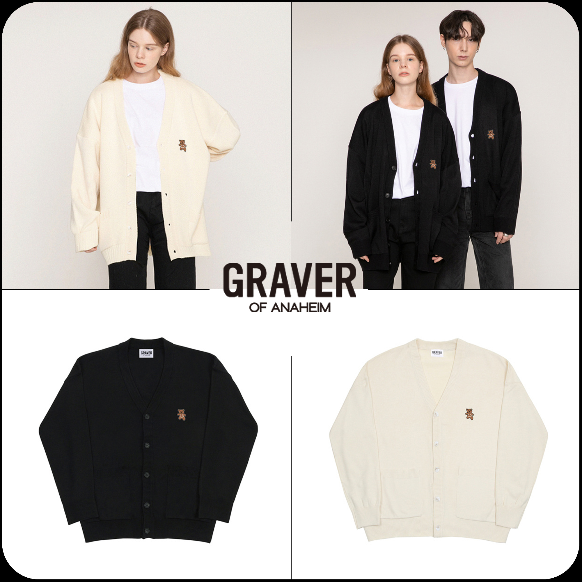 [GRAVER]★SMALL BEAR EMBROIDERY SMILE KNIT CARDIGAN