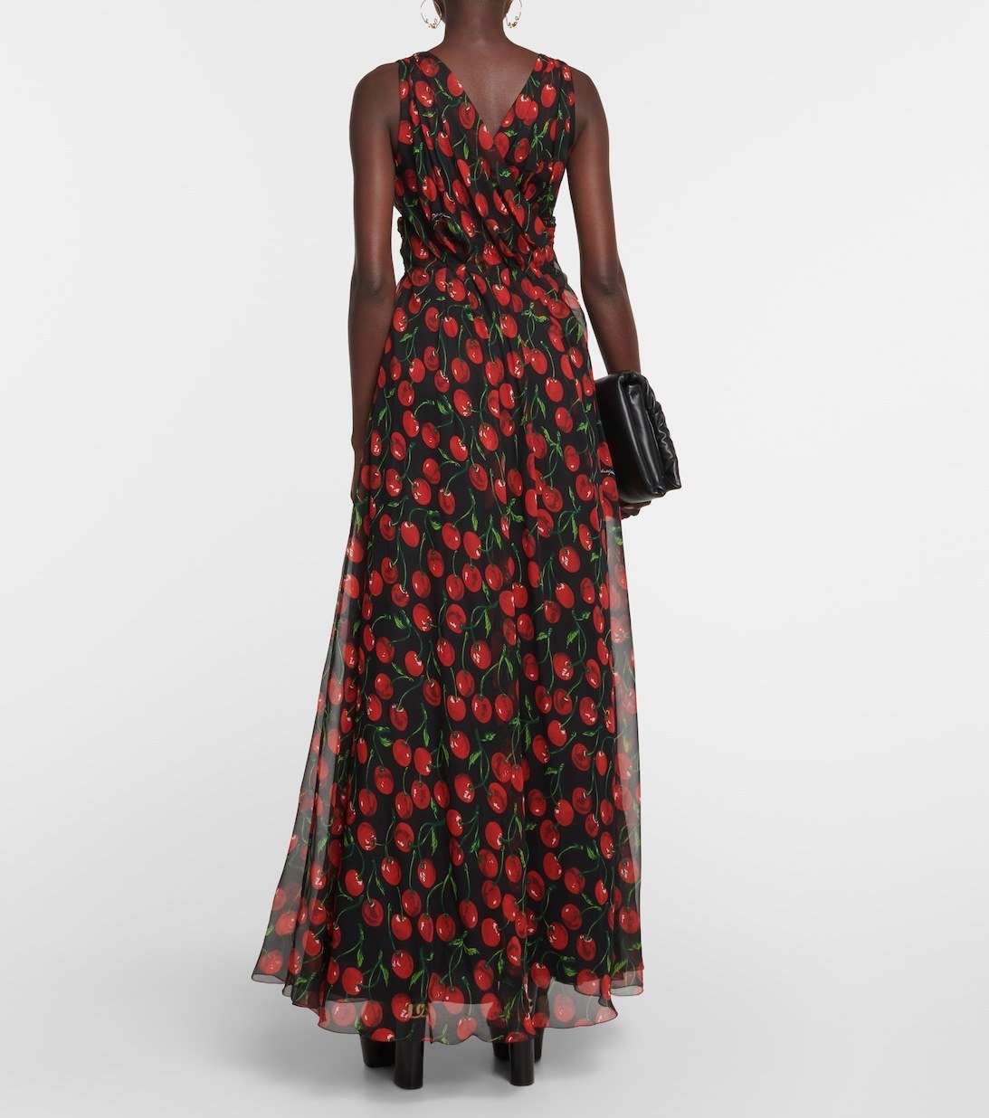 DOLCE&GABBANA チェリープリント シルクシフォン マキシ ドレス 希少】DOLCE&GABBANA チェリープリント シルクシフォン ドレス