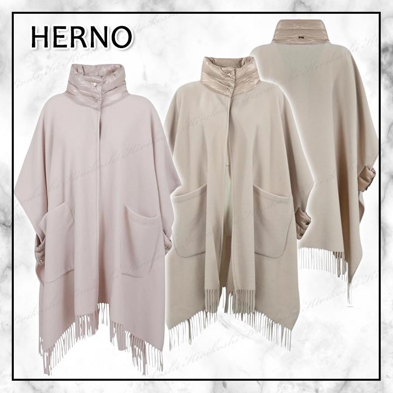 ◆HERNO 23AW◆ウール＆カシミア フリンジ パネルケープ◆